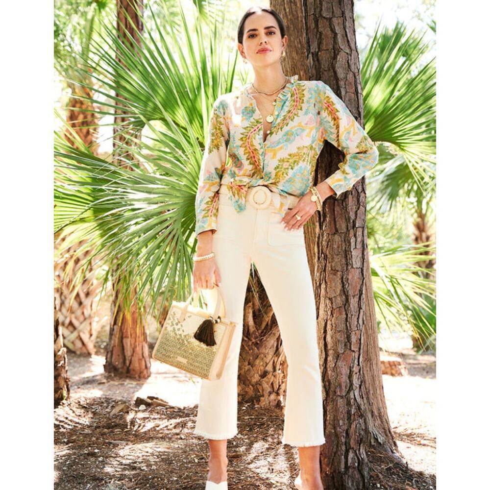 Spartina 449 Juliette Crop Flare Jeans Size 8 Buttercream 26.5” Inseam - Picture 7 of 16